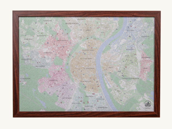 Plattenjagd_Karte 3 Korkkarte von Köln mit markierten Tischtennisplatten